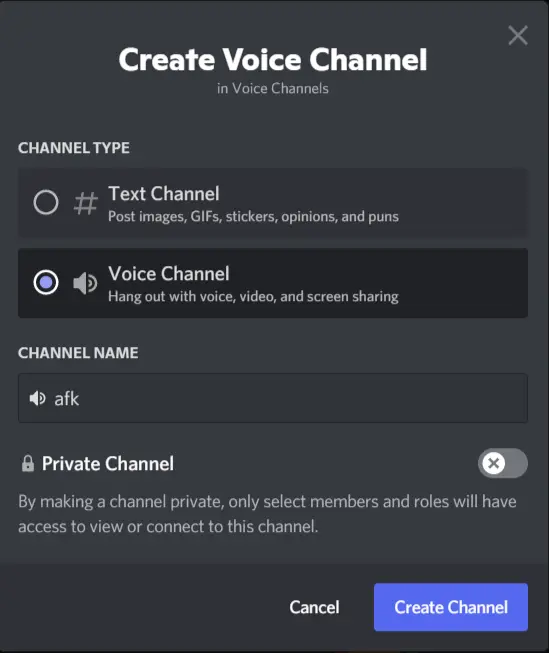 how to make an afk voice channel in discord